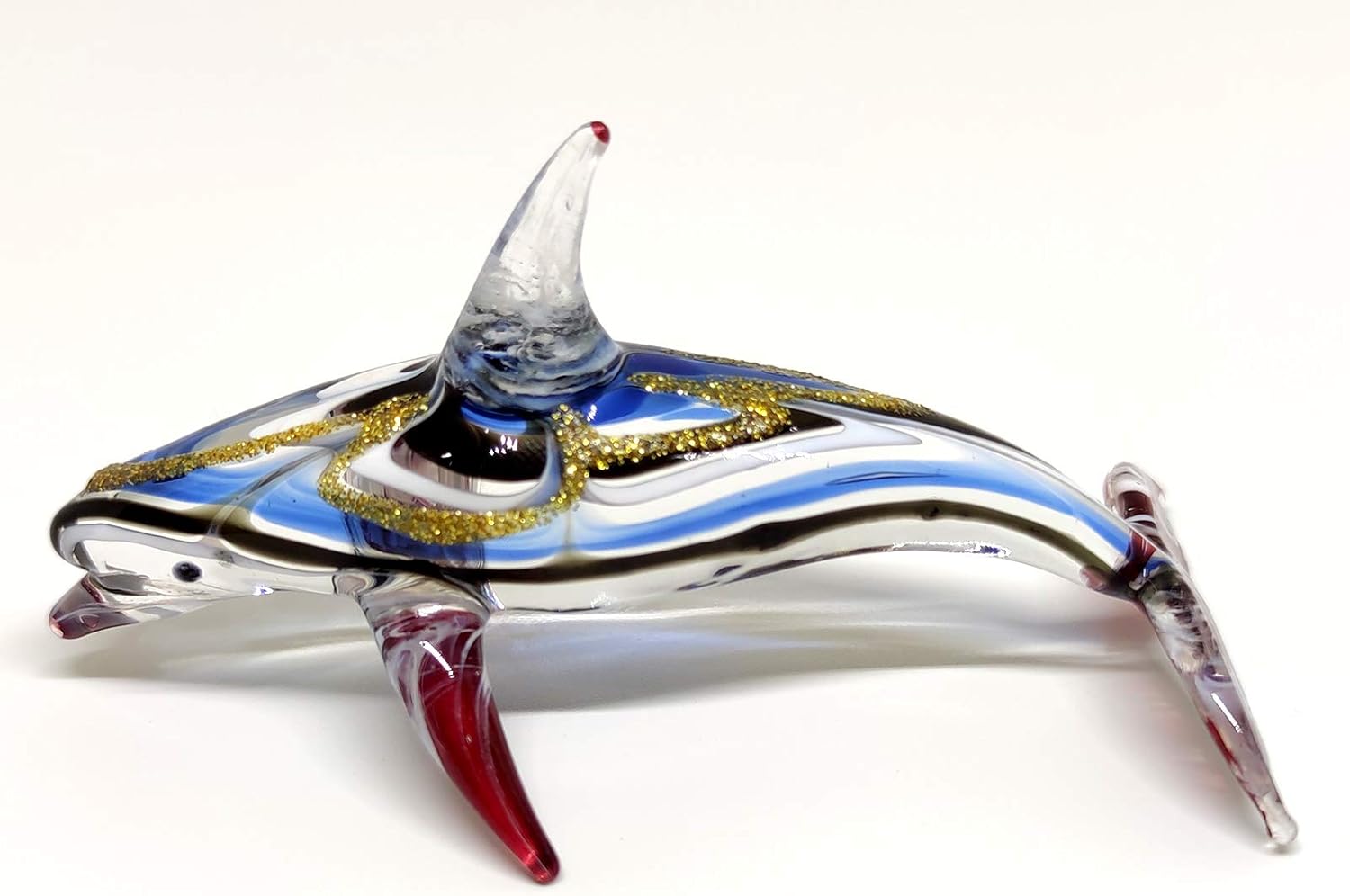 Sansukjai Dolphin Figurines Animals Hand Blown Glass Art Collectible Gift Home Decorate 4", Red Blue: Kitchen & Dining