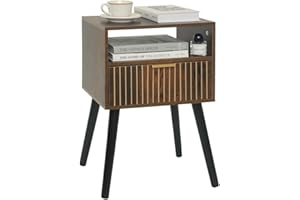MaxSmeo Small Nightstand Wood Bedside Table with Drawer, Modern End Table for Bedroom and Small Spaces, Solid Wood Legs, Easy Assembly, Rustic Brown and Black
