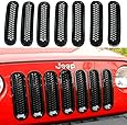 Topist 7pcs Black Front Grill Mesh Grille Insert Kit For Jeep Wrangler Rubicon Sahara Jk 2007-2015
