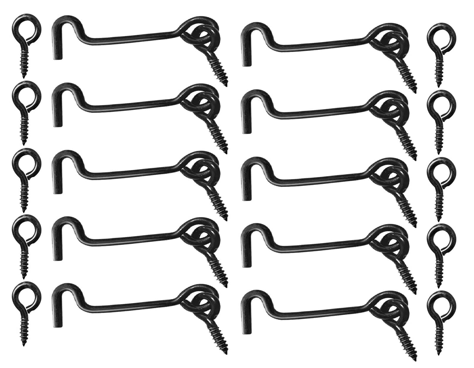 TERF® High Quality Cabin Hook and Eye Black 100mm (4 inch) Gate Door Lock Latch Hook Eye For Window Slide Barn Bathroom Toilet Cabinet Cupboard Shed Gate Door Latch and Multi Purpose Use - Pack of 10