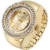 Jessica Simpson Women's Silver Adjustable Ring Watch – Crystal Bezel, Quartz Analog Mini Dial, Stretch Band Fashion Jewelry Accessory