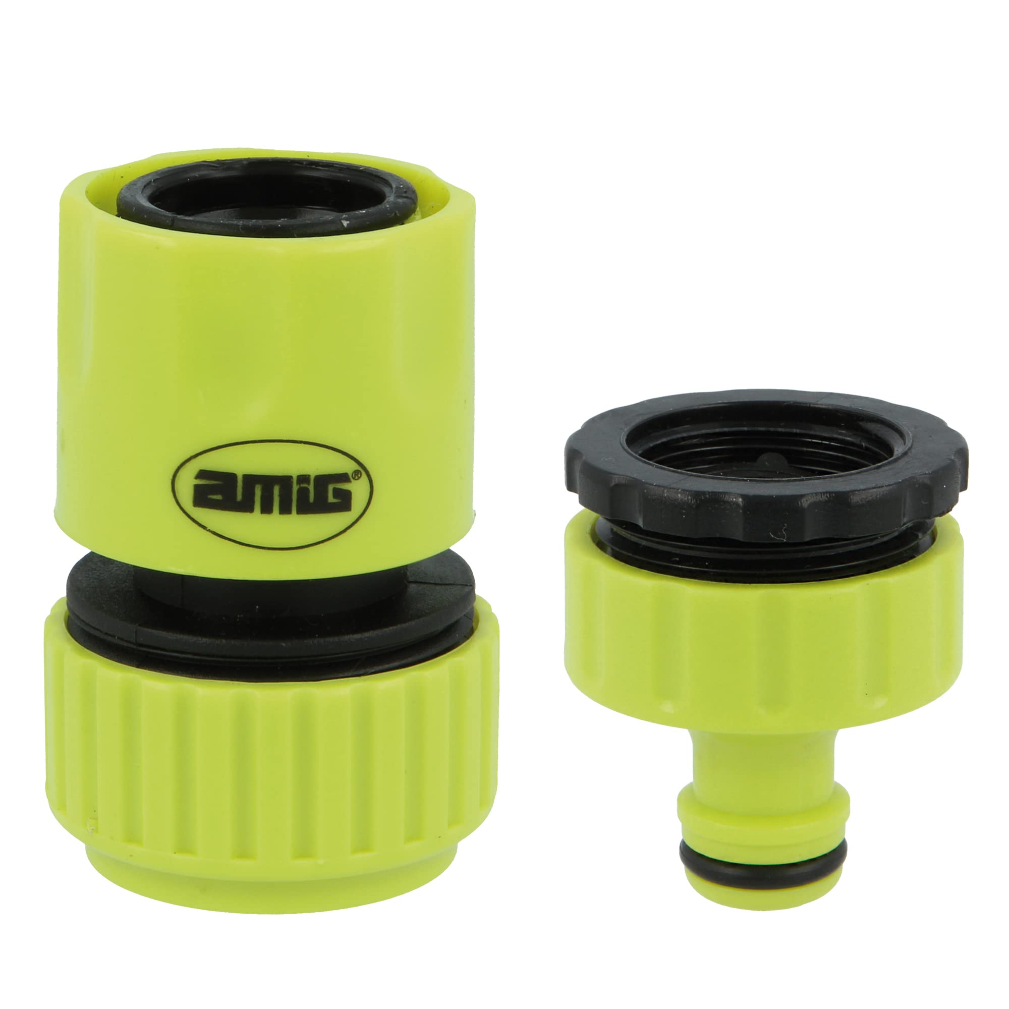 Amig - Hose Connector Kit | 2 Components | 3/4" Quick Connector and 3/4" Tap Reducer Adapter | Ideal Gardening Accessories | ABS Plastic | Pistachio Green