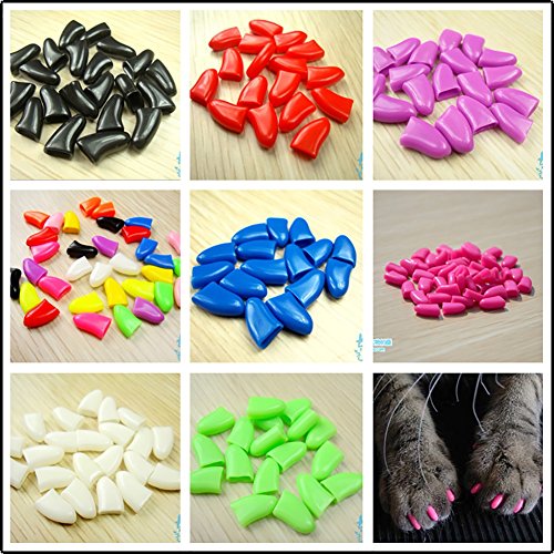 CreaTion 100pcs- Soft Nail Caps for Cats + 5x Adhesive Glue XS, S, M, L Pink/Red/Black/Purple/Black For Cat Paw Claw Cover( Color Random) (L)
