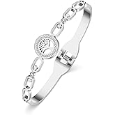 HUAGEO Stainless Steel 18K Gold Silver Plated Rhinestone Tree Bangle Hollow Out Cuff Bracelets Spring Summer Jewelry For Women Charms Gifts