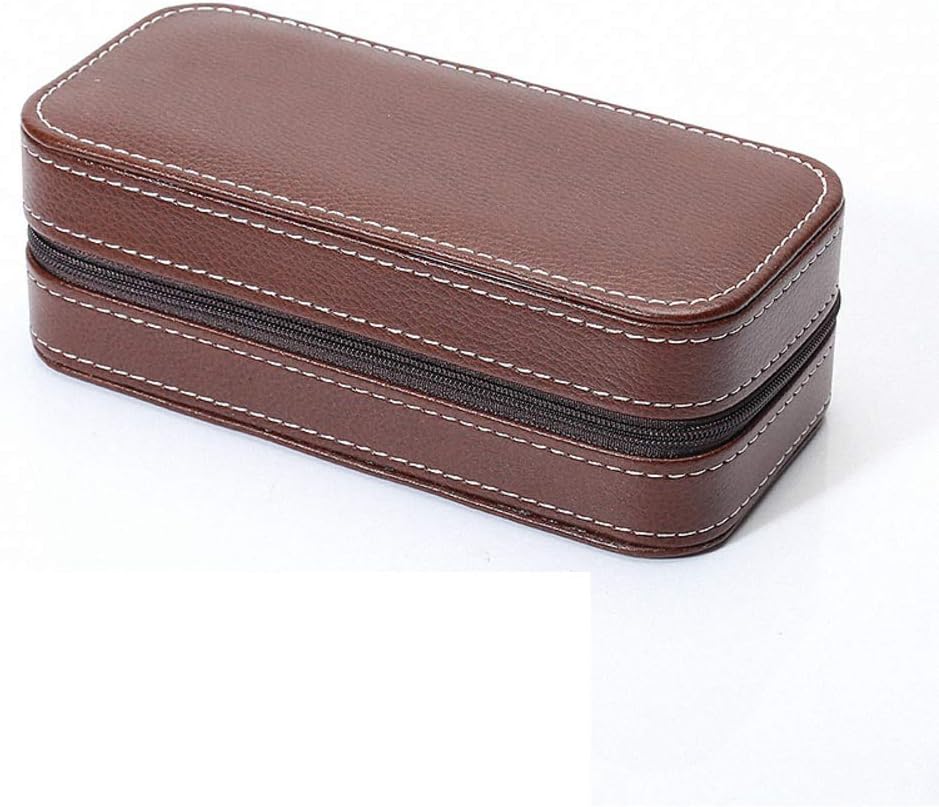 HSQXJY Soft leather Portable Watch box Travel Storage bag with zipper For men-B 6x9x18cm(2x4x7inch)