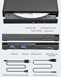 ROOFULL External CD DVD Drive USB 3.0 & USB-C CD