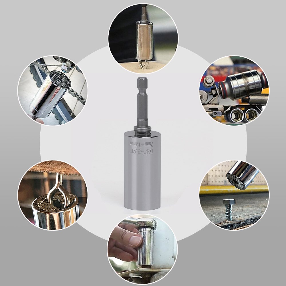 Universalschlüssel Adapter,Standard 1/4 in - 3 / 4in,Metrisch 7- 19mm Multifunktions-Universal-Handwerkzeuge Steckschlüssel Adapter Repair Tools Universalnuss Selbsteinstellende Kombination