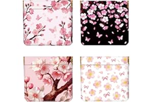 Peacoblue 4Pcs Small Leather Squeeze Coin Purse for Women-Cherry Blossoms and Bows Pattern Waterproof & Durable Change Pouch 