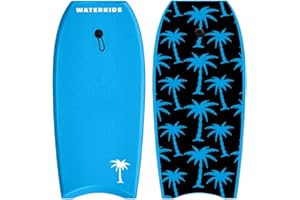 WATERKIDS Kids Bodyboard 36" Childrens Body Board & Leash, Stylish Graphics, Lightweight Soft Top Bodyboard, EPS Foam Core, HDPE Slick Bottom & Included Wrist Leash, Great for Kids and Youth Surfers