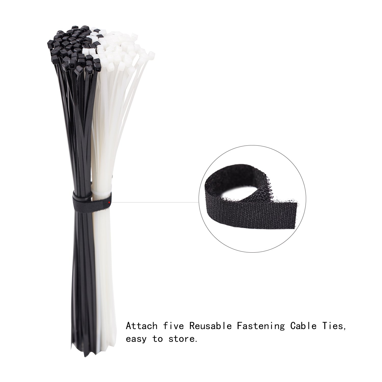 500 Pcs Nylon Cable Zip Ties Adjustable Durable Self Locking 4/6/8/10/12 Inch in Black&White