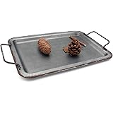 Funerom Distressed Galvanized Metal Decorative Serving Tray with Handles Rectangle 15.2×9 inchs