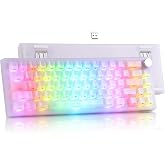 Womier Wireless 60% Gaming Keyboard with Dedicated Knob,Mechanical Keyboard | QMK/VIA Creamy Keyboard Tri-Mode Thocky Custom Jelly White Key Board, Hot Swappable Gasket Mount RGB for Win/Mac(Q61 V2)
