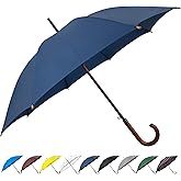 SoulRain 48" Large Umbrella –Windproof Stick Umbrellas for Rain, Automatic Open, Vintage Cane Navy Blue big Umbrella with Classic Wooden Handle,Open for 2 Persons adult,for Women & Men(Navy Blue)