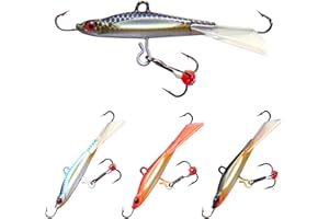BASSDASH Ice Fishing Lures with Glide Tail Wings Winter Ice Jigging Fishing Jigs for Bass Perch Walleye Pike