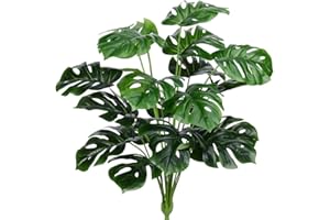 CLONG Artificial Palm Leaves Plants Faux Fake Monstera Turtle Leaf Tropical Large Palm Tree Leaves Plant Outdoor UV Resistant Plastic Plants (Green)