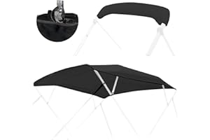 Caminor 4 Bow Bimini Top Replacement Canvas with Light Hole and Storage Boot, 900D Heavy Duty Waterproof Bimini Top Canvas Only Without Frame, 8'L 91"-96" W Black