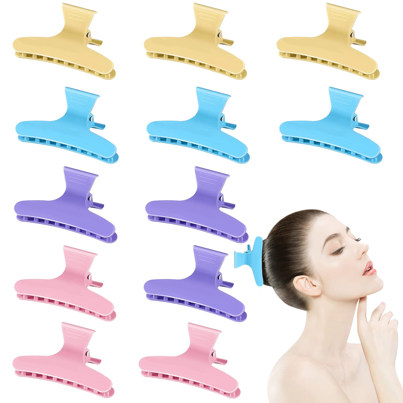 12 Pcs Butterfly Hairdresser Clamps, Colorful Plastic Hair Claw Clip Styling Sectioning Clip Salon Hairdressing Tool for Women (Colorful)