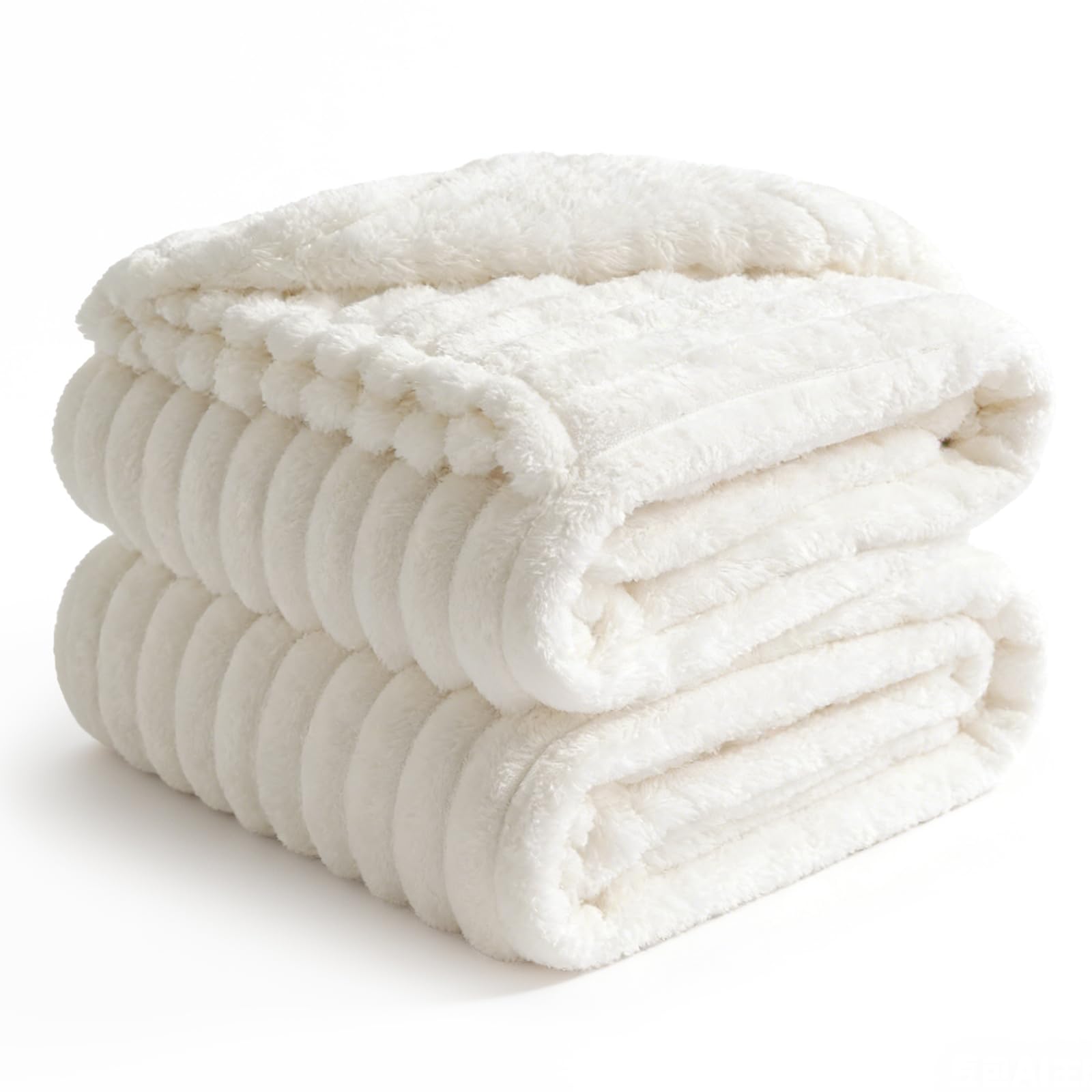 BEDELITE Ribbed King Size Blanket for Bed, Cream, 108"x90"