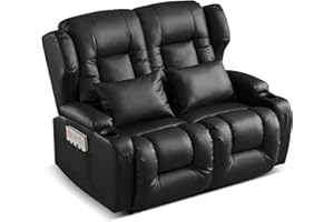 SAMERY 54.2" RV Loveseat Recliner Sofa, Manual Recliner Loveseat RV Sofa Home Theater Seating with Arm, Cup Holders and Side Pocket for Living Room/Office/Apartment