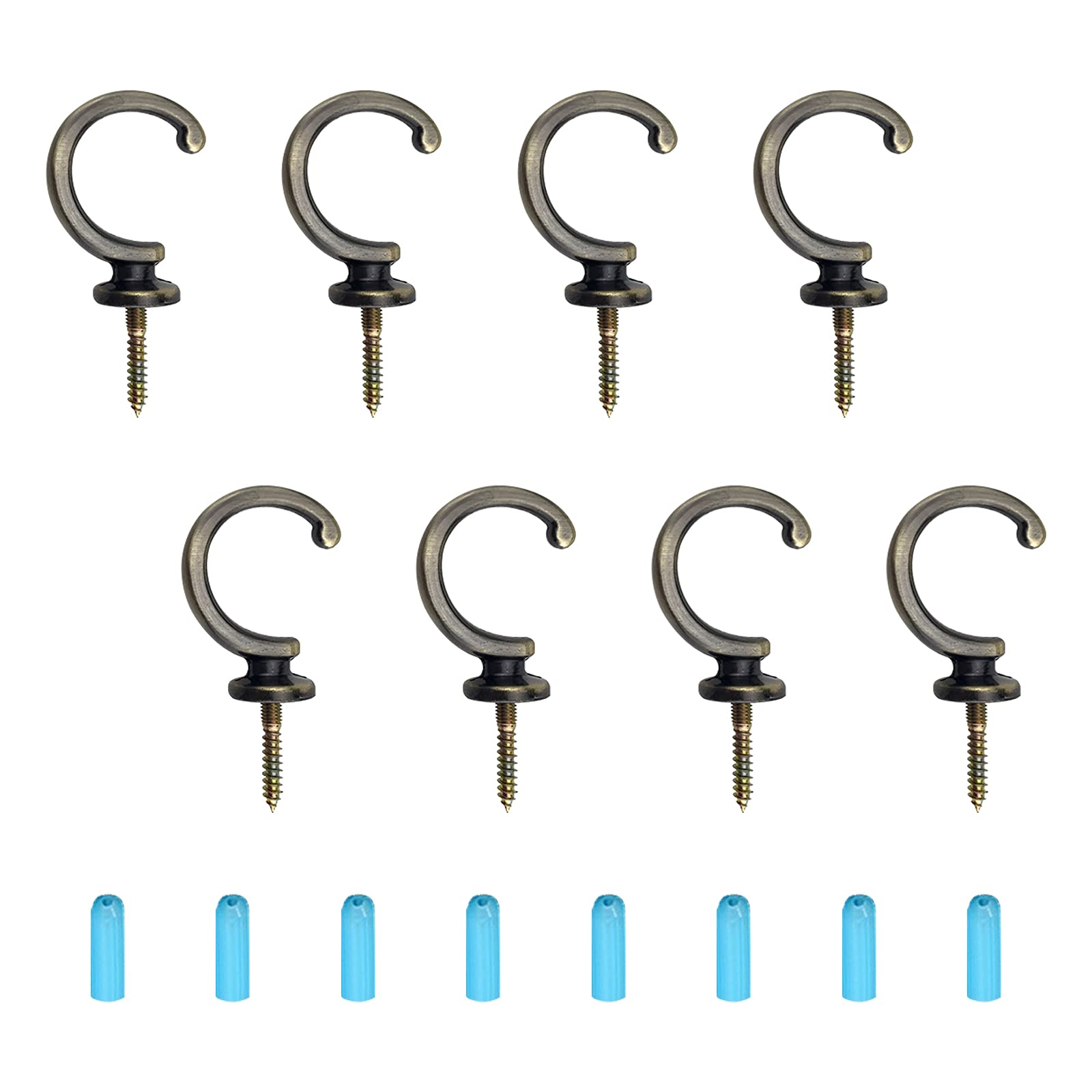 INCREWAY Ceiling Cup Hooks,8Pcs Antique Zinc Alloy Screw-in Hooks Vintage Wall Ceiling Screw Hooks for Hanging Curtains Cup Jewelry(Antique Bronze)