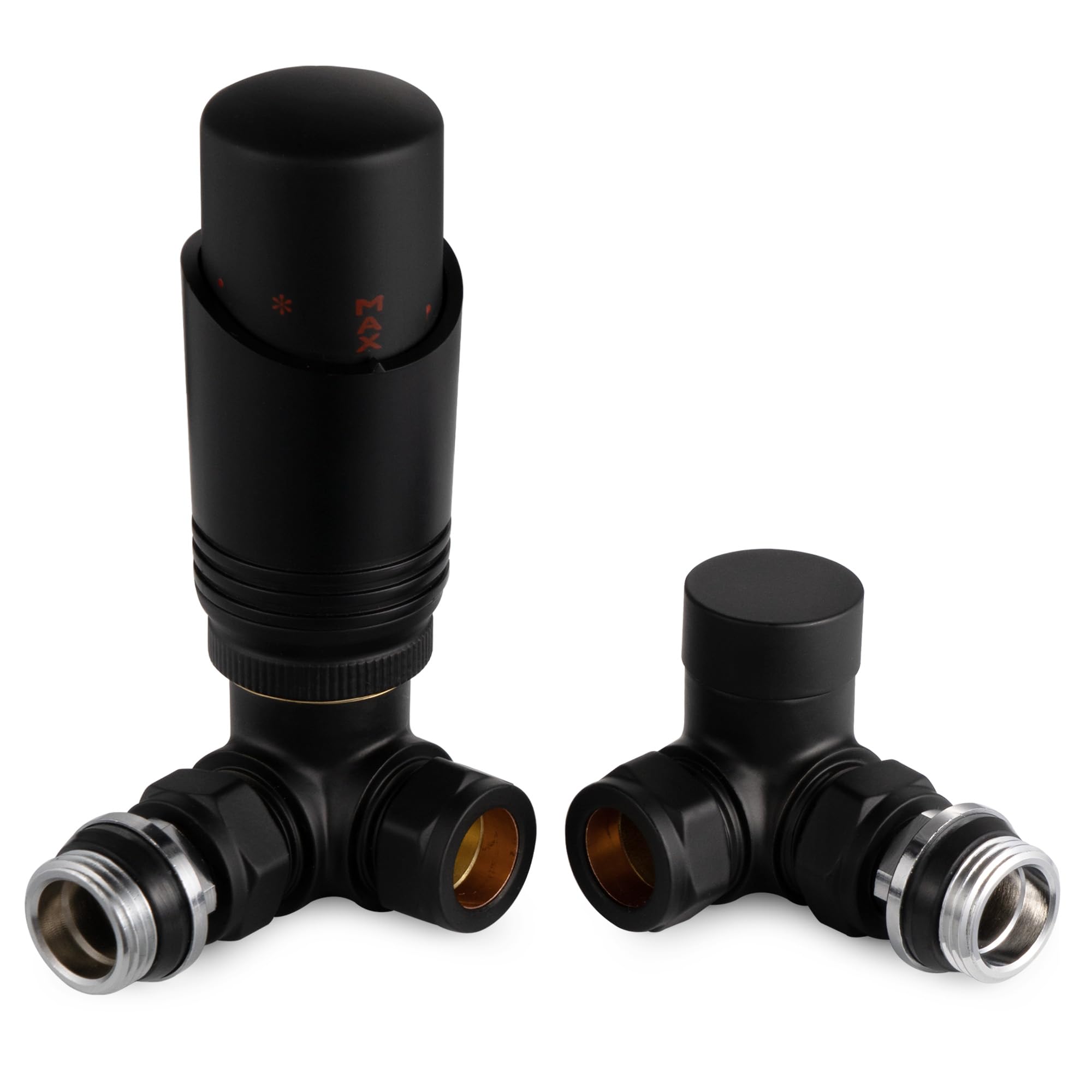 VANCOCO Matte Black Thermostatic Radiator Valve 1/2"×15mm Corner with Lockshield, Thermostat TRV Set, H62 Brass, Energy Saving