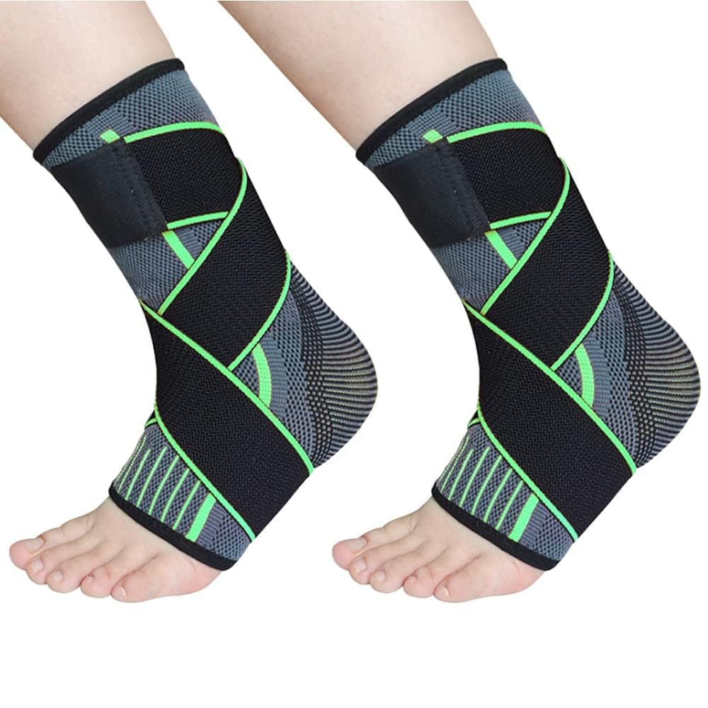 TOFBS Ankle Brace 1 Pair, Adjustable Compression Ankle Support for Men Women Achilles Tendon Support, Plantar Fasciitis, Stabilize Ligaments, Eases Pain Swelling and Sprained Ankle Pain (Green, M)