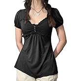 Babydoll Tops for Women Y2k Short Sleeve T-Shirt Slim Fit Cute Fairy Grunge Tees Top Vintage Aesthetic Goth Clothing