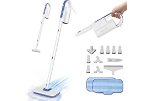 M MISTSINCE 7 in 1 Steam Mop with Attachments,1200W Floor Steamers for Hardwood and Tile,Detachable into Handheld Steam Cleaner for Cleaning Wall Couch et All Surfaces(2 Washable Pads and 12 Brush Heads Included)