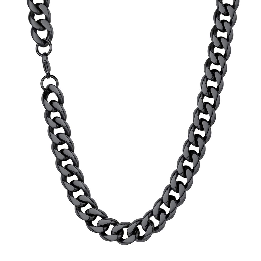 U7 12mm Mens, Women Chunky Long Chain Thick Black Necklace for Men 28 Inch