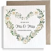 Second Ave Mr & Mrs Flower Heart Wreath Square Card Wedding Day Congratulations Card