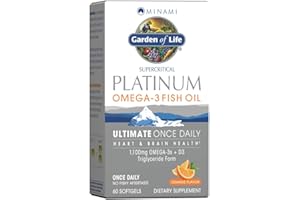 Garden of Life Minami Supercritical Platinum Omega 3 Fish Oil Supplement - Orange, Ultimate Once Daily for Heart & Brain Health, 1100Mg Omega-3S, 1,000 Iu Vitamin D3, 60 Softgels