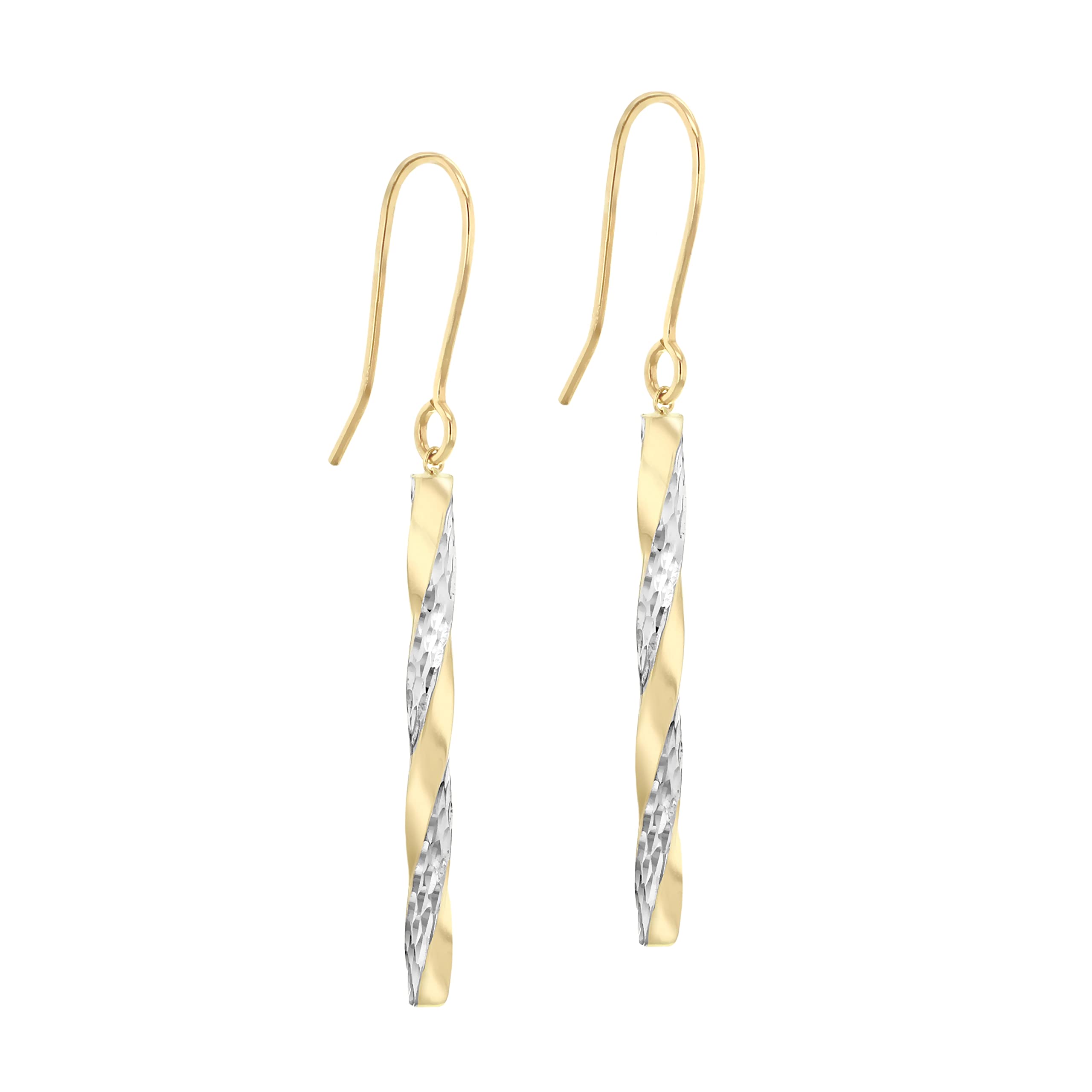 CARISSIMA Women's 9ct 2-Colour Gold Twist Diamond Cut Pole Drop Earrings