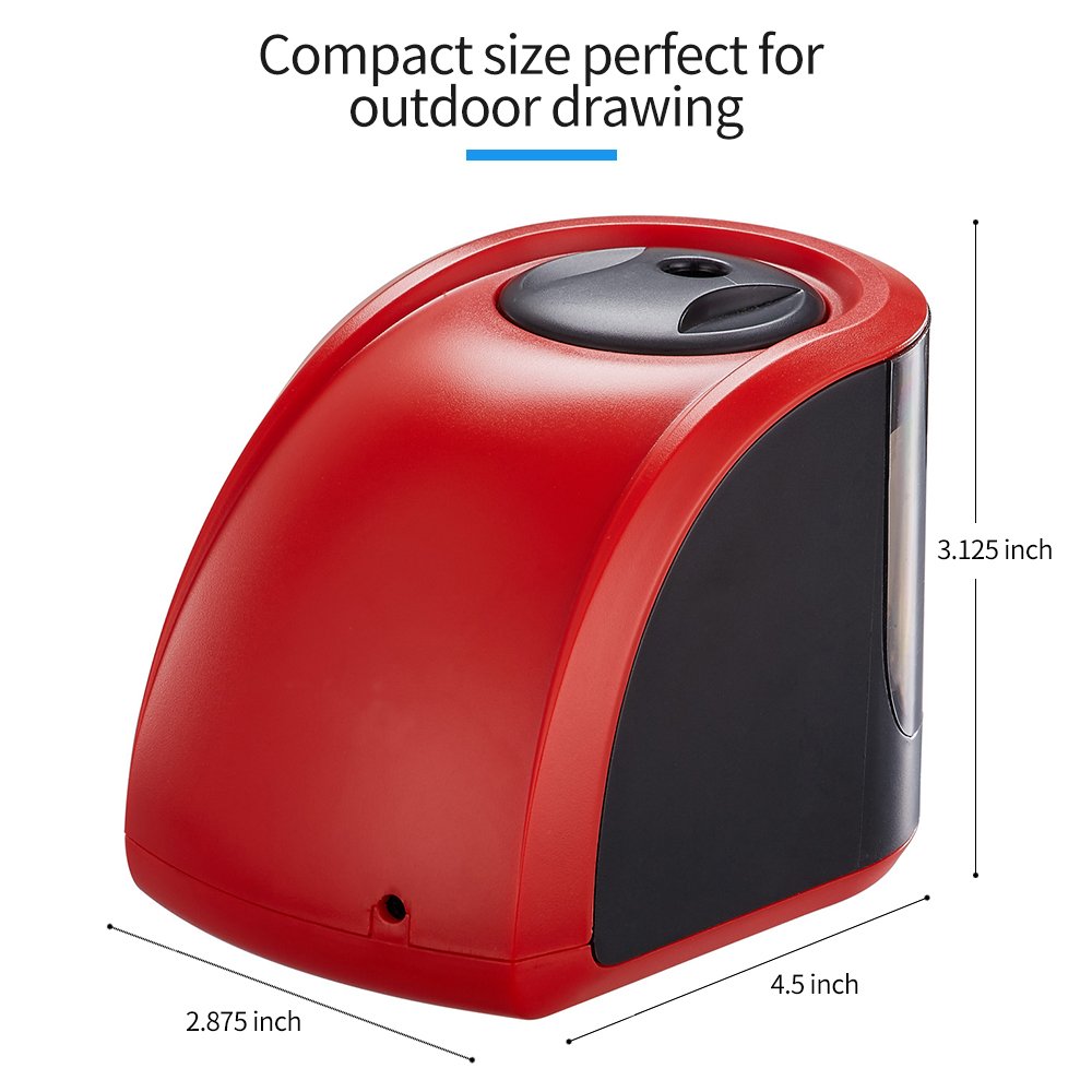 ProAid Portable Electric Pencil Sharpener - Powered by Batteries or Adapter - Perfect For Office, Kids, Artists, Red