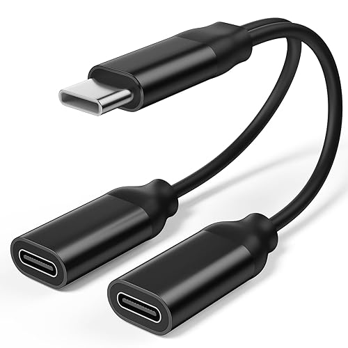 Dual USB C Headphone and Charger Adapter, 2-in-1 Type C Audio