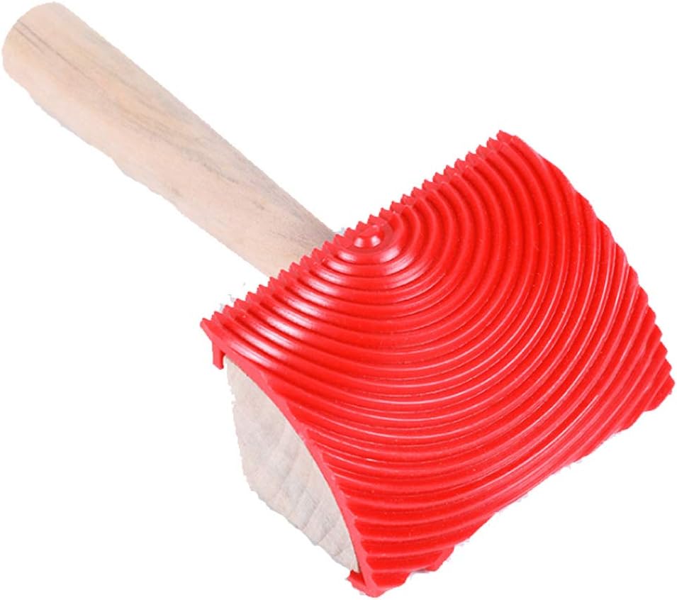 MXCELL Wood Grain Tool 2.5 Inch with Wooden Handle Rubber Graining Pattern for Wall Painting Decoration DIY Red
