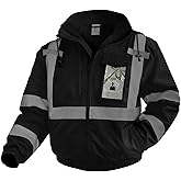 Uno Mejor Hi Vis Jackets for Men, Safety Jackets with Pockets for Men& Women, Reflective Construction Coats for Cold Weather Winter, Waterproof High Vis Rain Gear, Class 3, Black Standard, XL