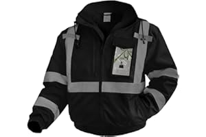 Uno Mejor Hi Vis Jackets for Men, Safety Jackets with Pockets for Men& Women, Reflective Construction Coats for Cold Weather Winter, Waterproof High Vis Rain Gear, Class 3, Black Standard, XL