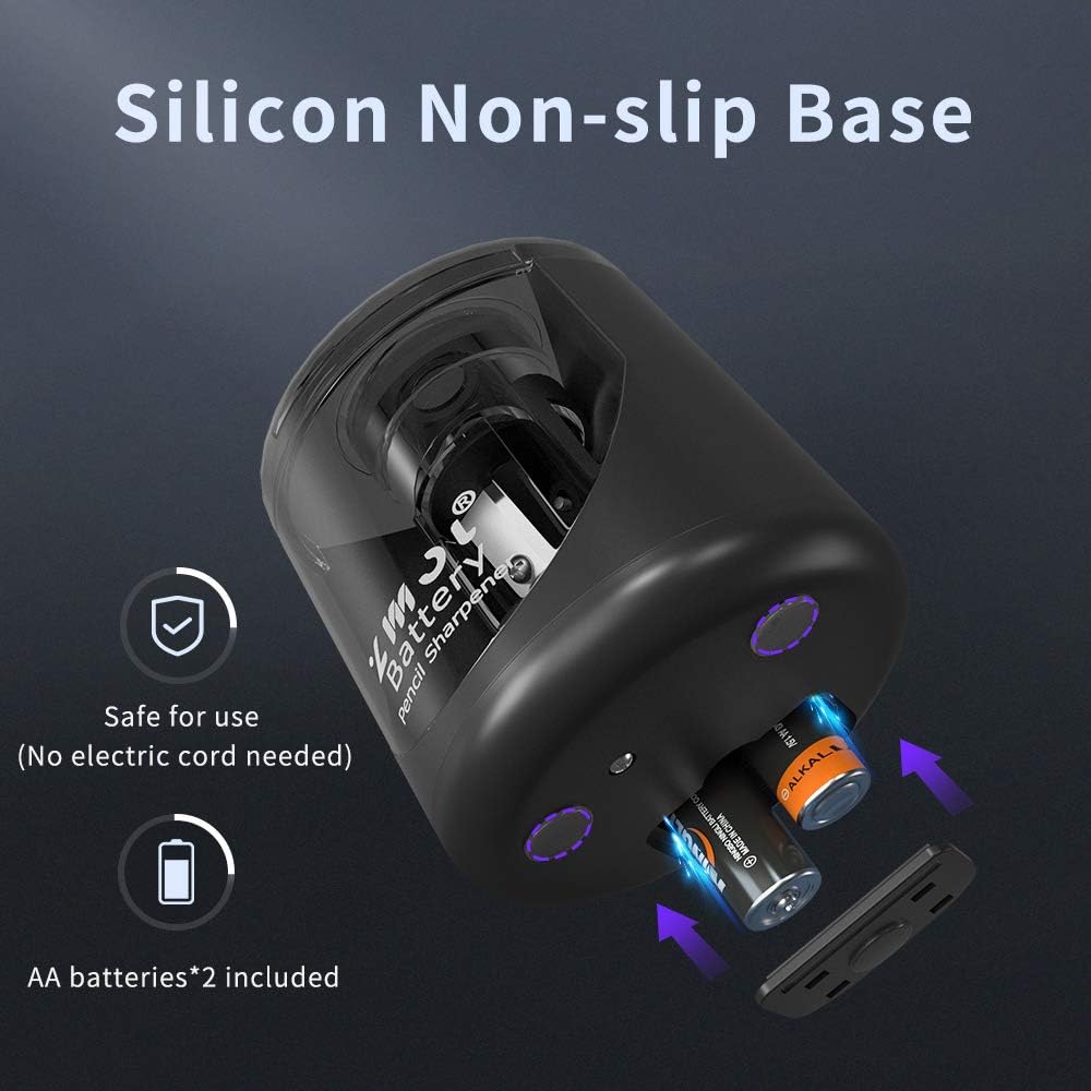 Battery Powered Electric Pencil Sharpener, Fast Sharpen, Suitable for No.2/Colored Pencils(6-8mm), School/Classroom/Office/Home（2 AA batteries，2 replacement blades and 1 brush included） (Black) : Office Products