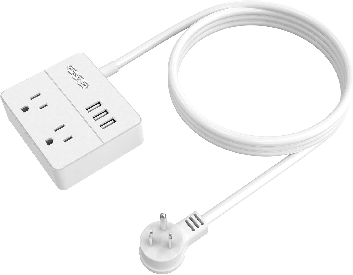 Flat Plug USB Power Strip with 15 ft Extension Cord