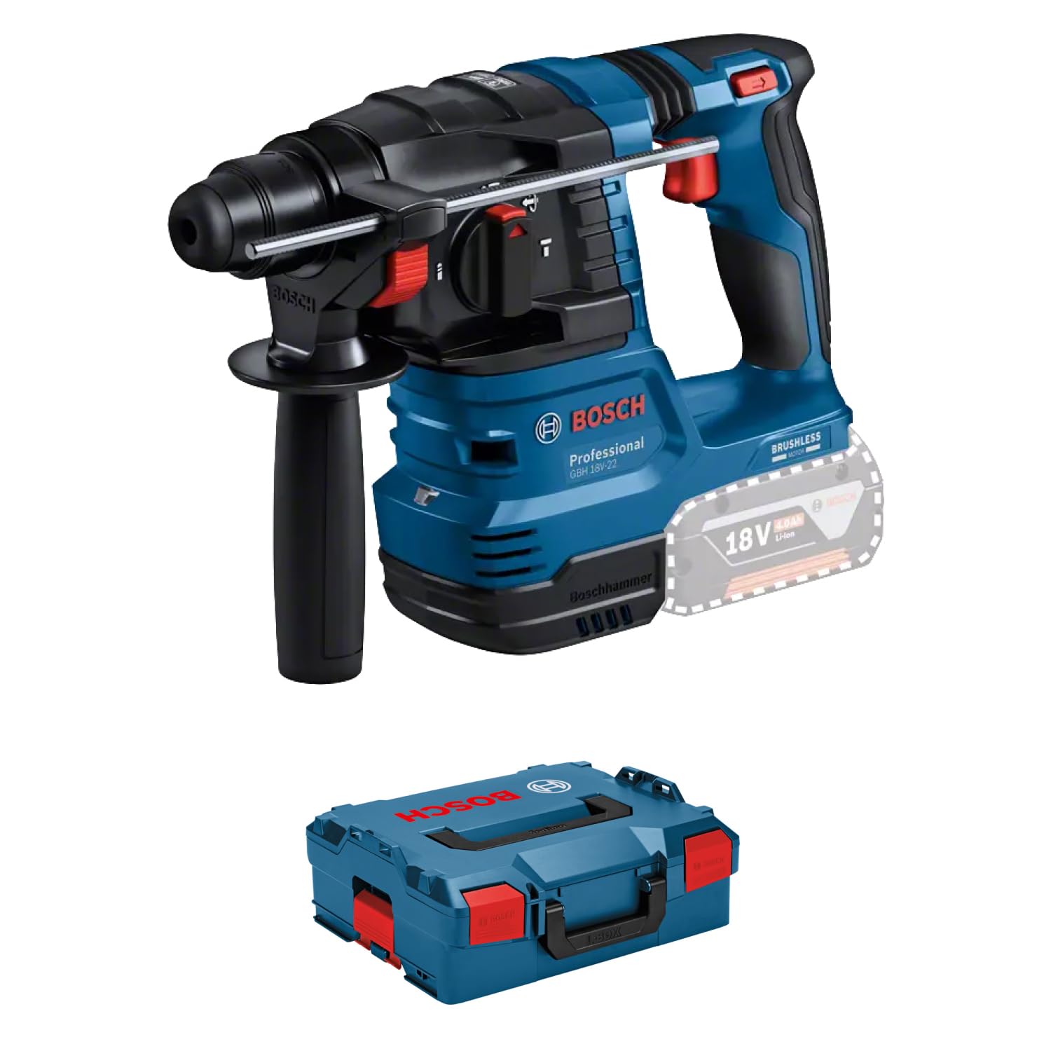 Bosch Professional 18V System Akku-Bohrhammer GBH 18V-22 (mit SDS plus, ideal zum Bohren von 6- bis 10-mm-Löchern, KickBack Control und Vibration Control, in L-BOXX)