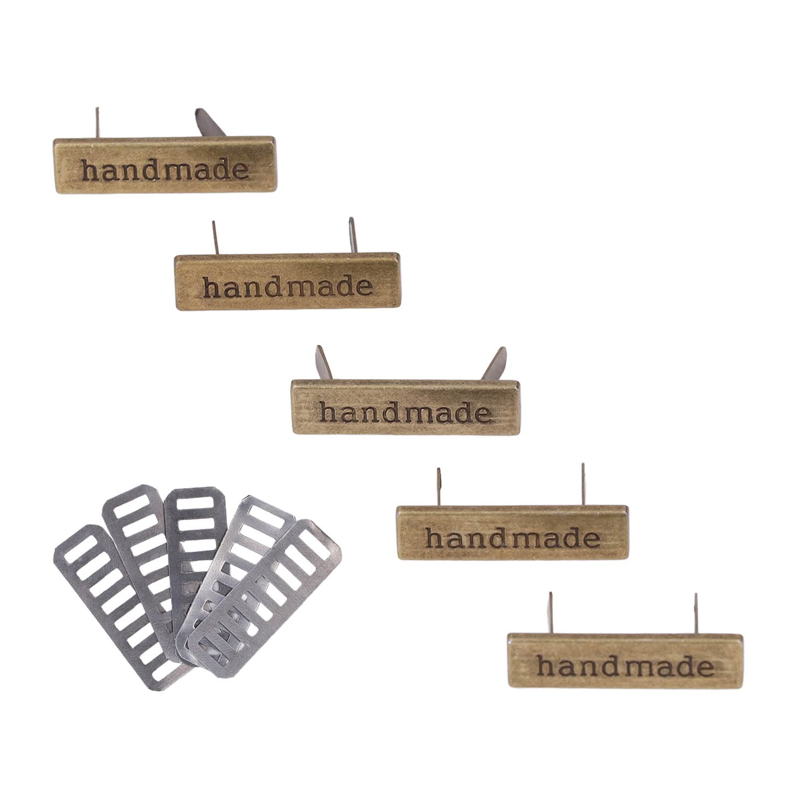 5pcs Hand Made Metal Tags, Alloy Hand Made Pendant Sewing Labels Hand-Made Craft Clothing Tags for DIY Antique Bronze Clothes Charms