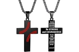 HattiDoris Baseball Cross Necklace for Boys Inspirational Bible Verse Cross Pendant Stainless Steel Chain 22+2 inch Baseball Sports Jewelry Baseball Gift for Men Women