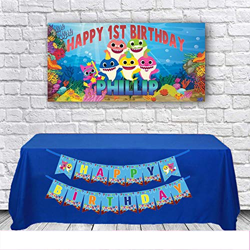 5 Shark+Birthday+Banner+Supplies+Decorations