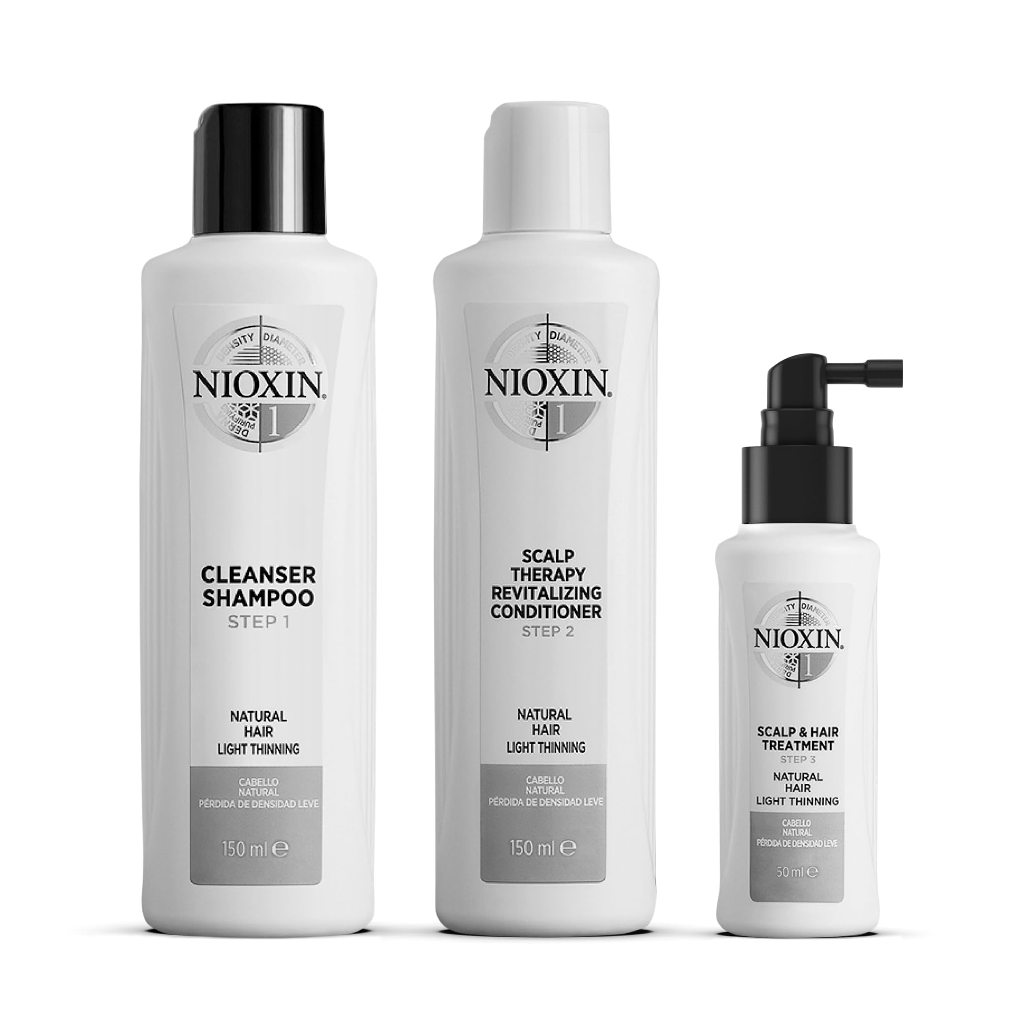 Nioxin 3-Part System | System 1 | Natural Hair With Light Thinning Hair Treatment | Scalp Therapy | Hair Thickening Treatment | Trial Kit
