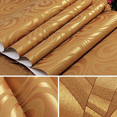 KeTian Modern Luxury 3D Abstract Curve Wallpaper Non-Woven Flocking Strips for Living Room/Bedroom Wallpaper Roll 0.7m (2.29' W) x 8.4m (27.56' L) = 5.88㎡ (63.11 sq.ft) (Gold&Yellow) - Image 3