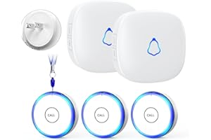 GENERIC Caregiver Pager Alert Button for Home, Life Alert Bell for Elderly Monitoring Emergency Button Bell, 500FT Wireless Panic Call Button Alarm Nurse Care for Seniors Patients, Waterproof