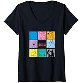 Women's Adventure Time Pop Art Character Grid Cartoon V-Neck T-Shirt