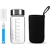 TONGRANG-LIFE 12Oz Small Glass Water Bottle with Lid and Sleeve,0.15in/3.8mm Thick Glass Shaker Bottles for Protein Mixes,Juicing,Smoothies, Infused Water,Beverage,Reusable Juice Bottle