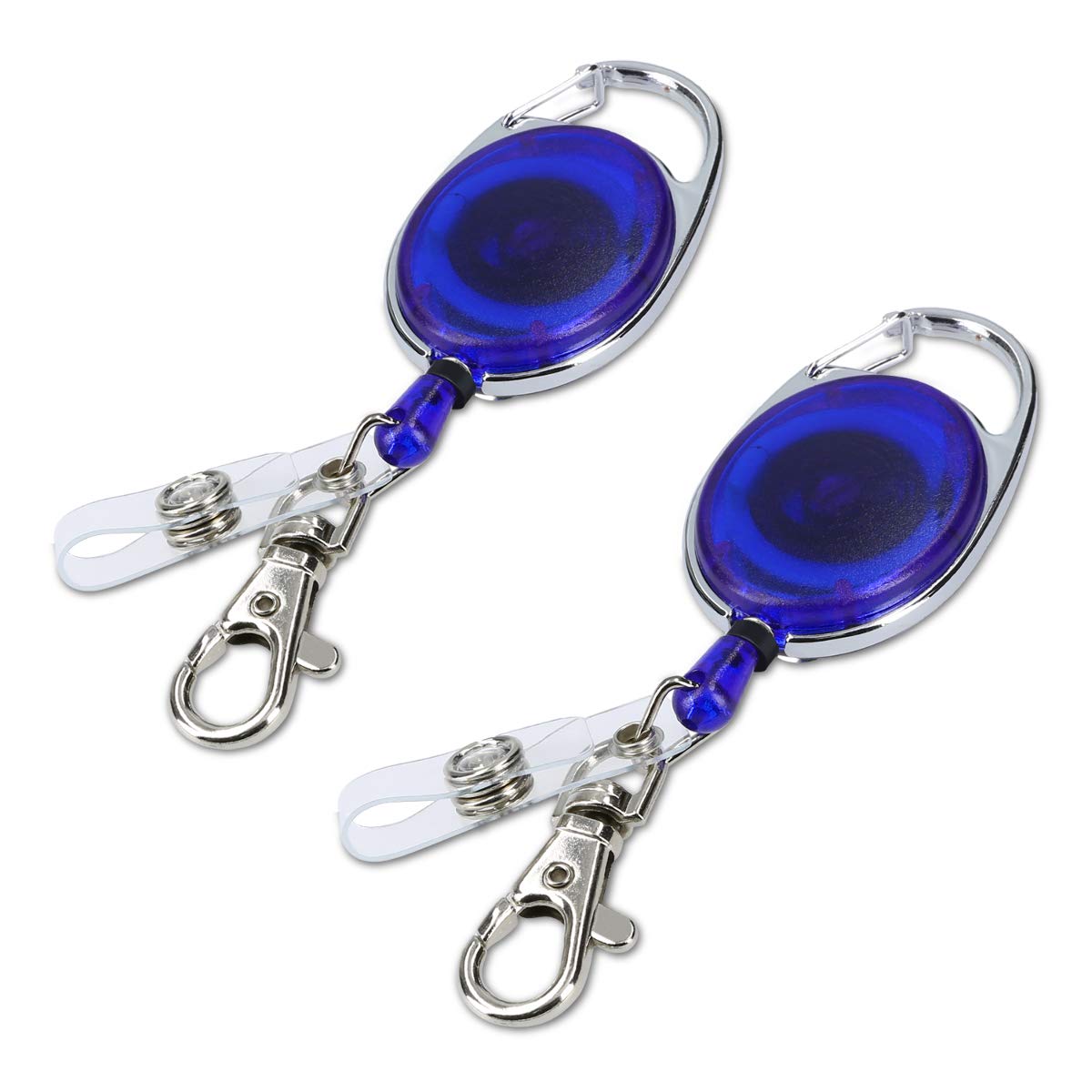 kwmobile 2X Retractable ID Badge Holder - Yo Yo ID Card Belt Clips with Metal Carabiner - Extendable Yoyo Lanyard Keyring Pass Holders - Blue