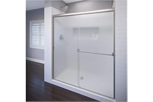 BASCO SHOWER DOOR Basco Classic Semi-Frameless Sliding Shower Door, Fits 56-60 in. W x 70 in. H, 3/16 in. Obscure Tempered Glass, Brushed Nickel